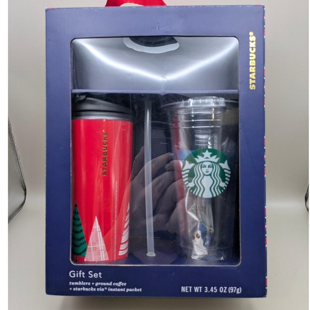 Starbucks Holiday Gift Set 2017 Red 16oz Tumbler 20oz Cold Cup Coffee‎ 4pc New